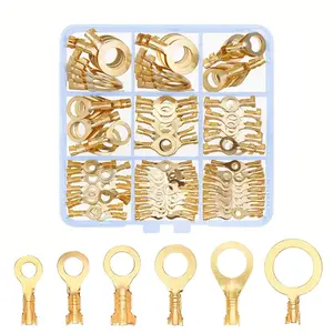 160pcs M3/m4/m5/m6/m8/m10 Ring Lugs Eyes Copper Crimp Terminals, Non-Insulated Cable Lug Wire Connectors, Assortment Kit for Electrical Use, Universal Connector
