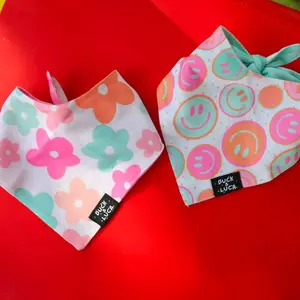 Duck & Luca Dog Bandana Double Sided Groovy Retro Checkered Daisy Smile Face Soft Polyester Pet Bandana for Daily Wear Photoshoots Birthdays Weddings