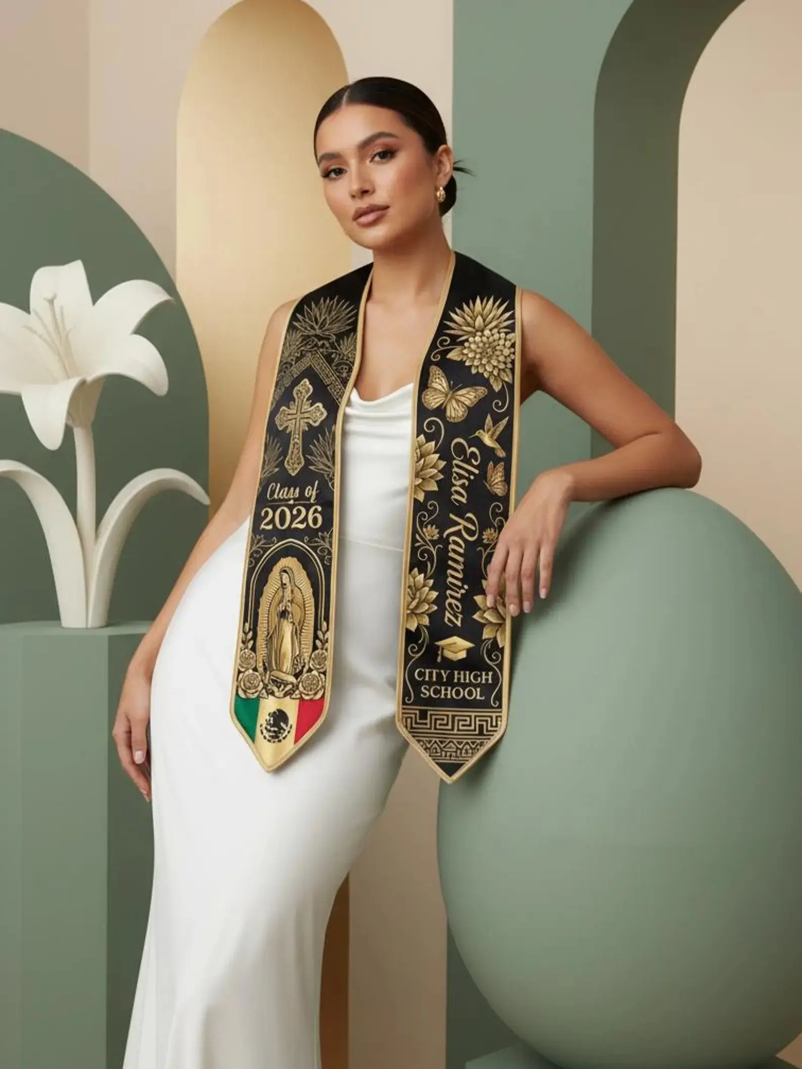 Custom Mexican Graduation Stole 2026, Mexico Flag Graduation Sash, Personalized Name School Stole