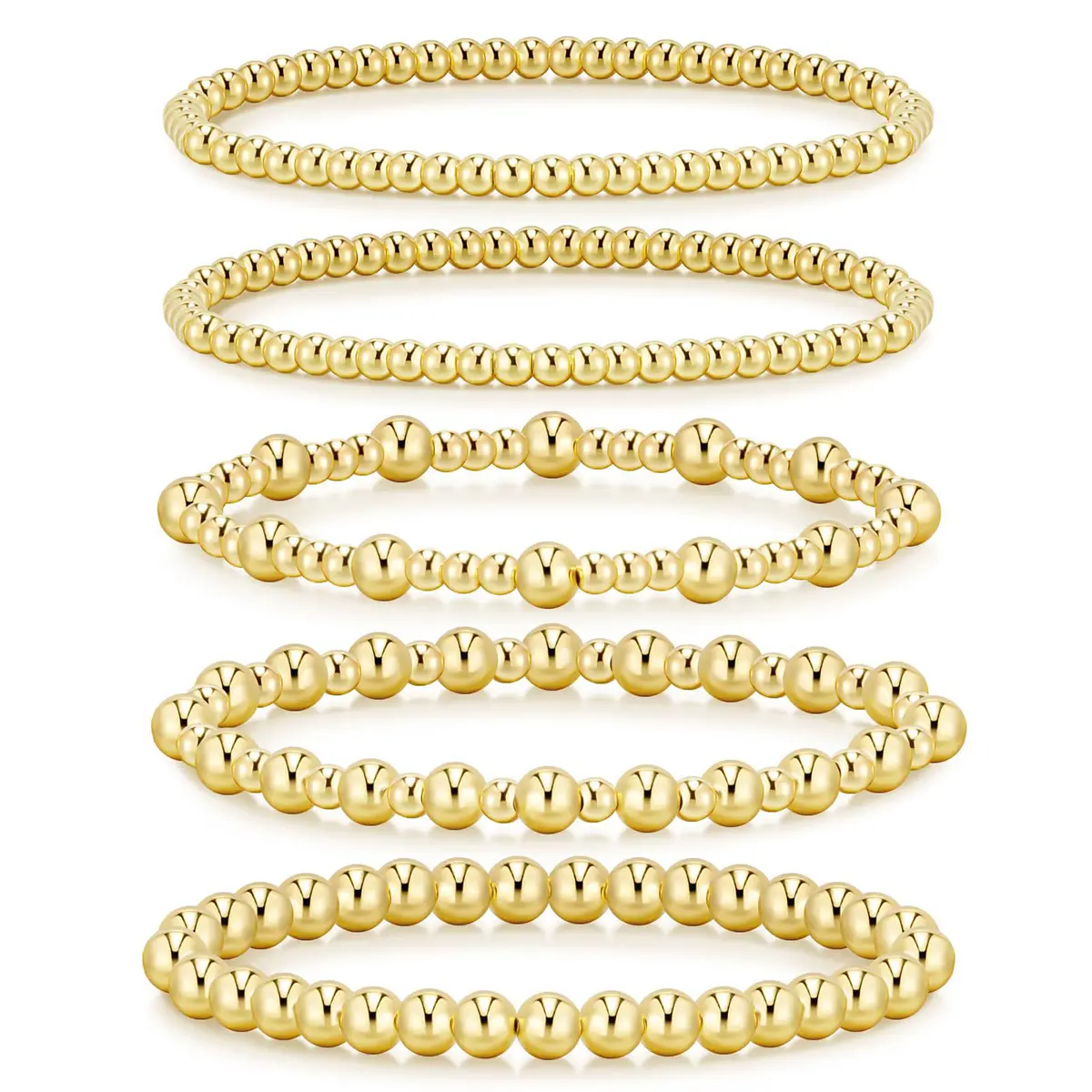 5-piece vintage beaded bracelet set, women's 14K gold-plated stackable elastic bracelet set, women's jewelry gift.