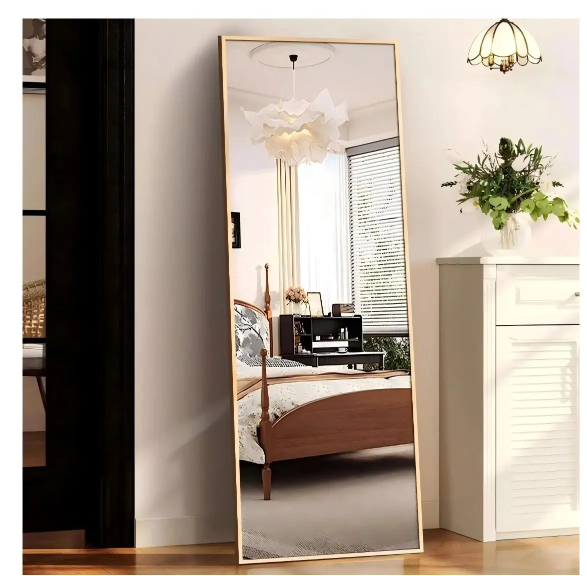 64"x 21" Rectangular Full Length Mirror Floor Mirror with Stand Metal Frame, Gold