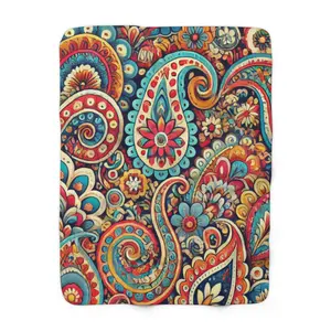 Colorful Paisley Sherpa Fleece Blanket
