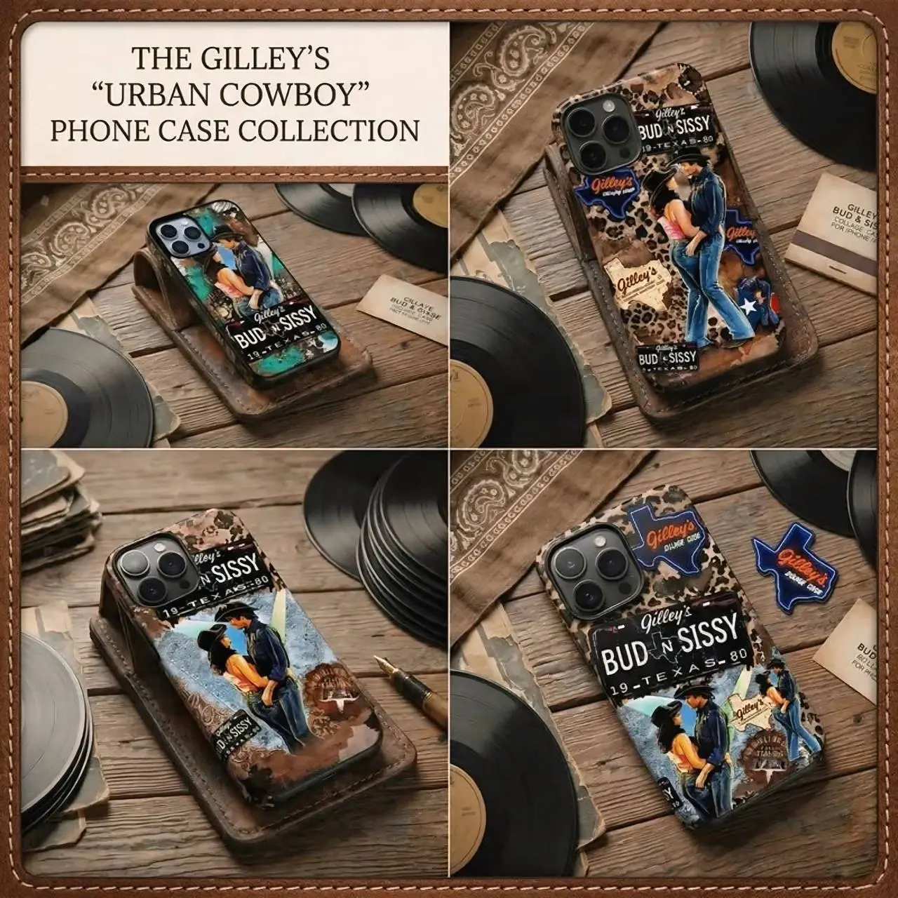 Urban Cowboy Inspired Gilley’s Bud & Sissy Shockproof Silicone Cellphone Case - Lightweight, Flexible, Soft Touch, Glossy Finish Stylish Accessory for Texas Honky Tonk Western Couples, Vintage Country Americana Aesthetic Wearable Tech Accessory, Iphone Se