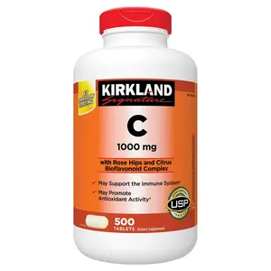 Kirkland Signature Vitamin C 1000 mg 500 Tablets USP Verified Supports Immune System Promotes Antioxidant Activity Gluten Free Yeast Free Soy Free Natural Supplements Natural Wellness Boost