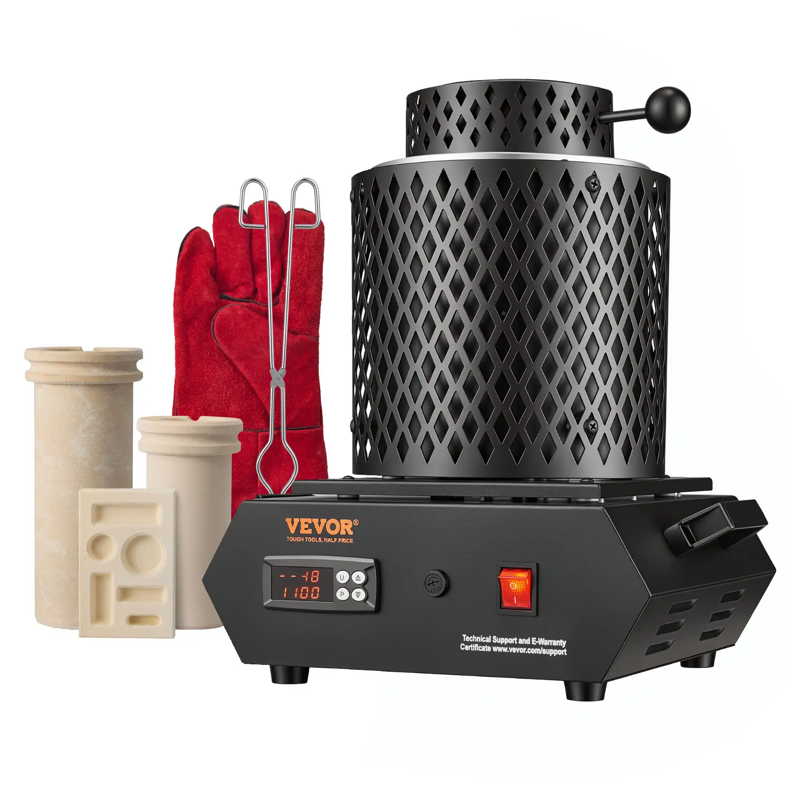 VEVOR PID System High-Power Digital Electric Gold Melting Furnace, 1350W, 2102℉, Complete Kit with 1kg & 3kg Ceramic Crucibles, Heat-Resistant Gloves, Sturdy Handles Crucible Tongs, Tray, Power Cord, Manual, for Metal Casting (Gold, Silver, Lead)