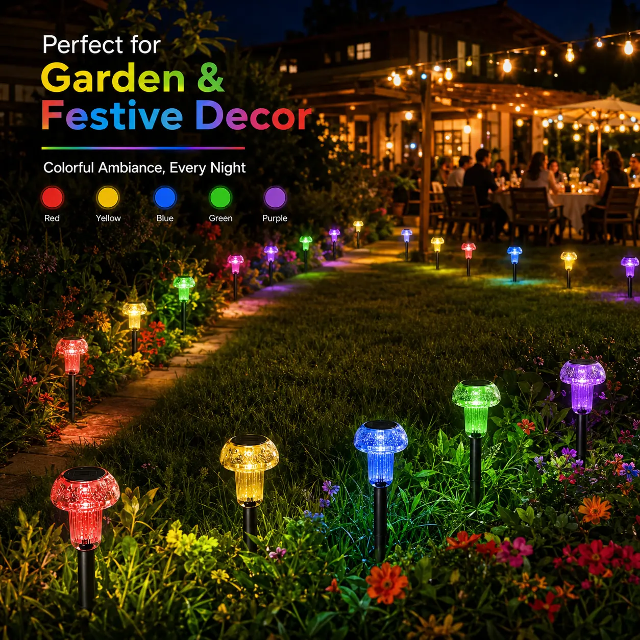【ROOMART】Vibrant Color Changing Acrylic Solar Outdoor Garden Lights - Built-in Batteries & Cells, IP55 Water Resistant, Automatic Auto On/Off, Plug-and-Play Party Lights for Courtyards, Patio Decor
