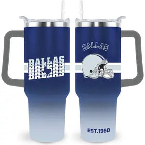 Dallas Tumbler Cup - Dallas Gifts for Men - 40 OZ Insulated Stainless Steel Coffee Travel Mug with Lid and Straw