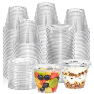 9 oz Reusable Clear Plastic Cups with Flat Lids, Dessert Cups for Ice Cream, Pudding, Cake, Snacks, Milkshakes & Cold Drinks, Reusable Food Containers