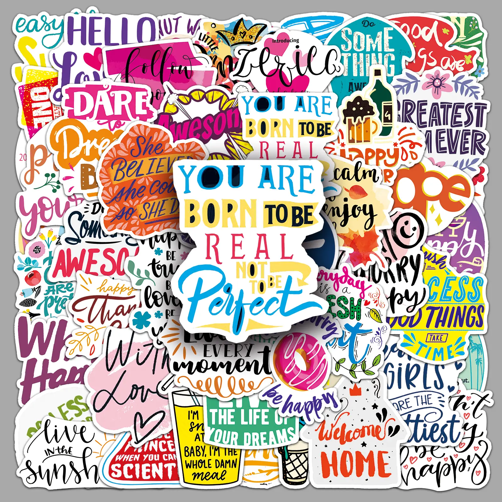100 PCS Motivational Slogan Phone Stickers, Peel-and-Stick Self-Adhesive Aesthetic Multi-Color Stickers for Teens, Ideal for Planner, Laptop, Journaling (Positive Affirmations Design), Peel-And-Stick Phone Stickers