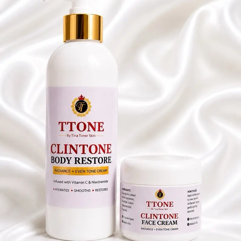 TINA TONER CLINTONE  Glow  Restore FACE and body restoration  Lotion   Clean Face, body  with Vitamin C, aloe  and  Collagen