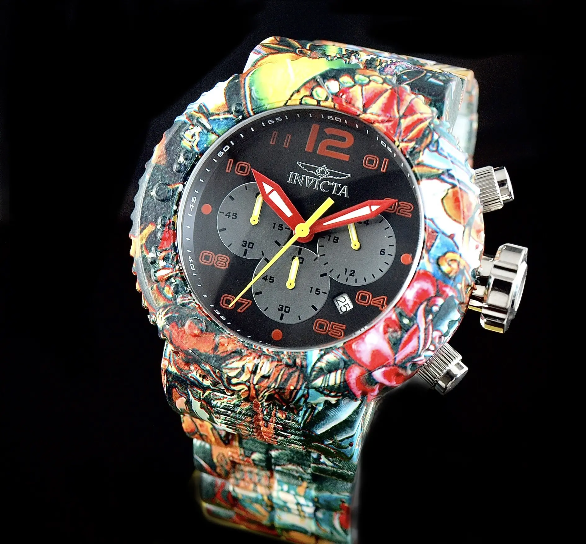 NEW Invicta Men 52mm Grand Pro Diver Graffiti Stainless Steel Chronograph BLACK DIAL Watch !!