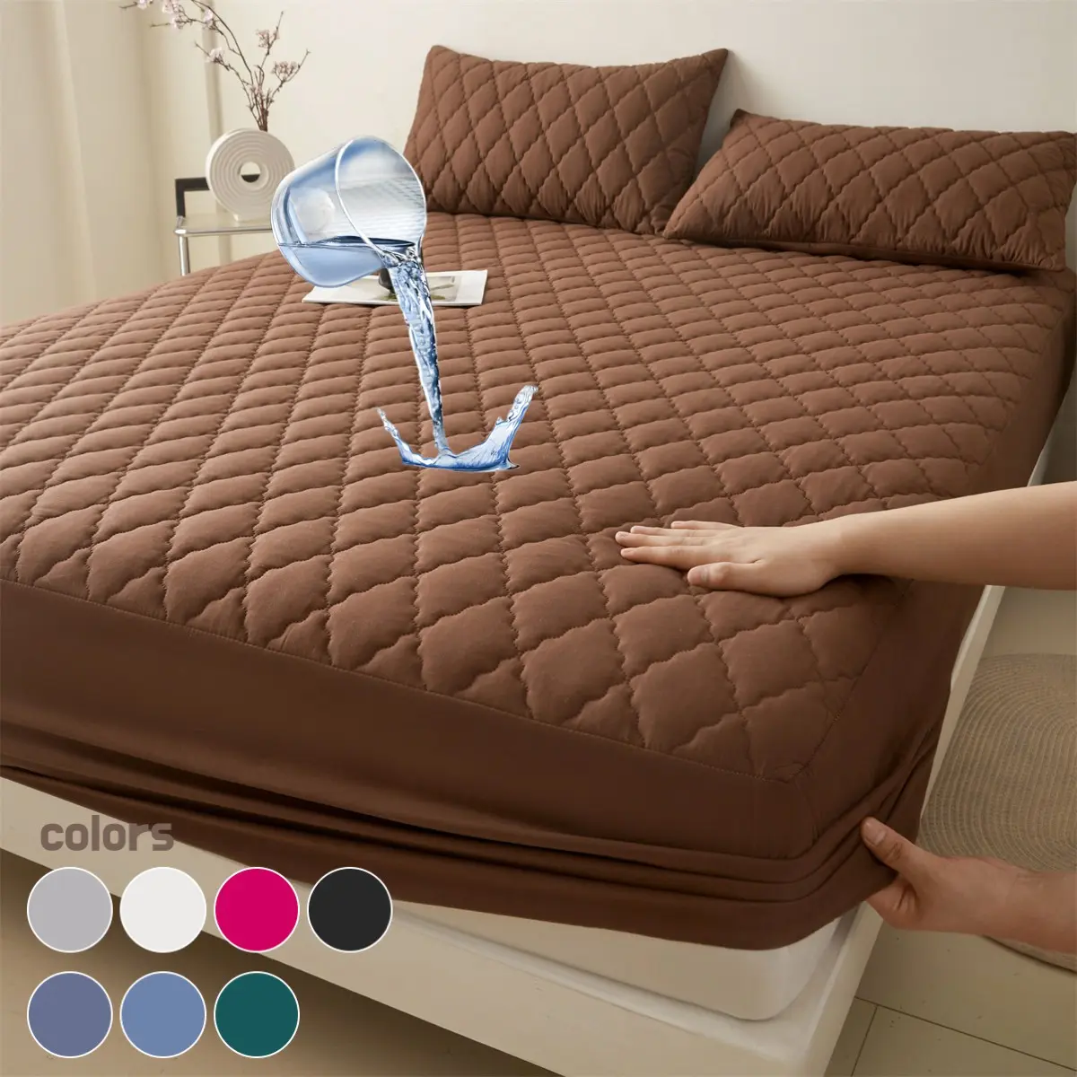 1 Piece Waterproof Mattress Protector Set, Waterproof Bed Pads, Includes Fitted Sheet & Mattress Cover with Deep Pocket, Soft, Noiseless, Breathable, Stain-Resistant, Machine Washable, with Pillowcases for Bedroom, Dorm, Kids, Pets
