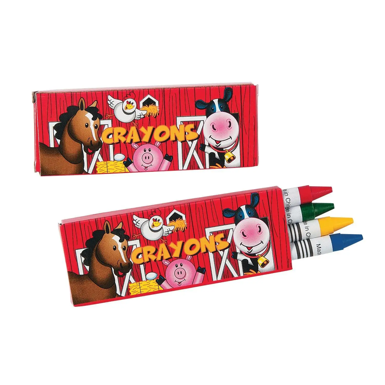 3 1/2" 4-Color Farm Party Classic Pointed Crayons - 24 Boxes