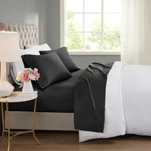 Beautyrest 4-Piece Cal King Size Cooling Sateen Weave Deep Pocket Sheet Set - 600 Thread Count Cotton Blend, 108x102x0.13 in Black, Machine Washable, Perfect for Hot Sleepers