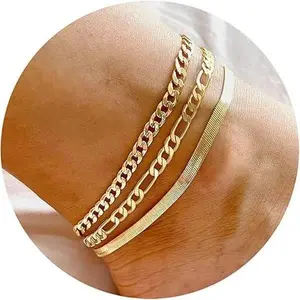 Women’s Layered Cuban Link Anklet Bracelets, Waterproof Foot Chain Jewelry, Mother’s Day Gift