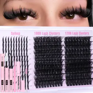 290pcs Fluffy False Eyelashes, Mixed Length 10-18mm, D Curl, Dense Water Mink, Individual False Eyelash, DIY Lash Extensions, Includes Glue Remover and Applicator, Natural Lash Clusters, False Eyelashes Set
