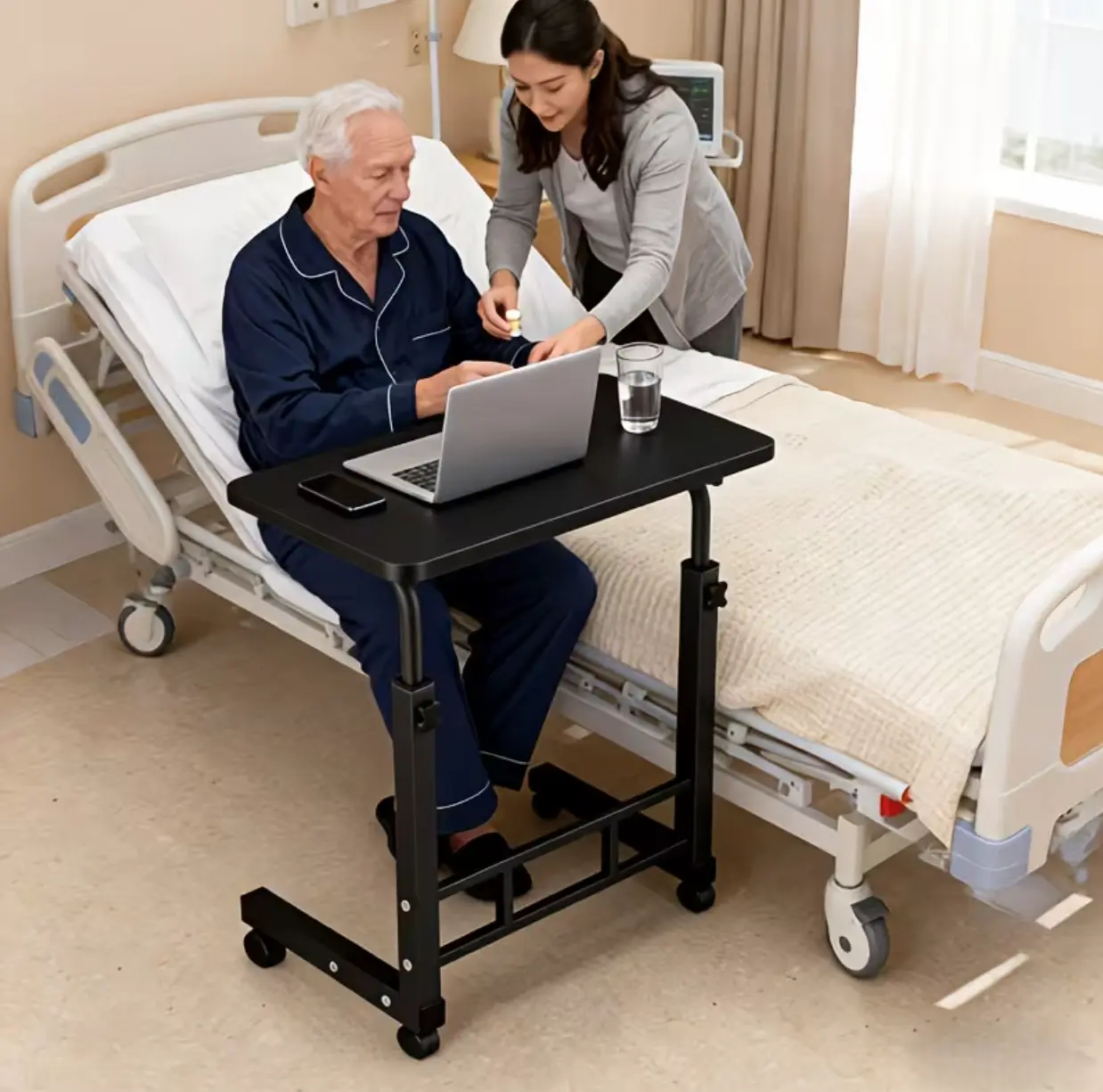 Adjustable Height Nursing Table, Hospital Specific Patient Care Auxiliary Table, Household Elderly Bedside Table, with Independent Storage Compartments for Classification And Storage, It Is An Essential And Practical Item for Nursing Scenes-8 Colors