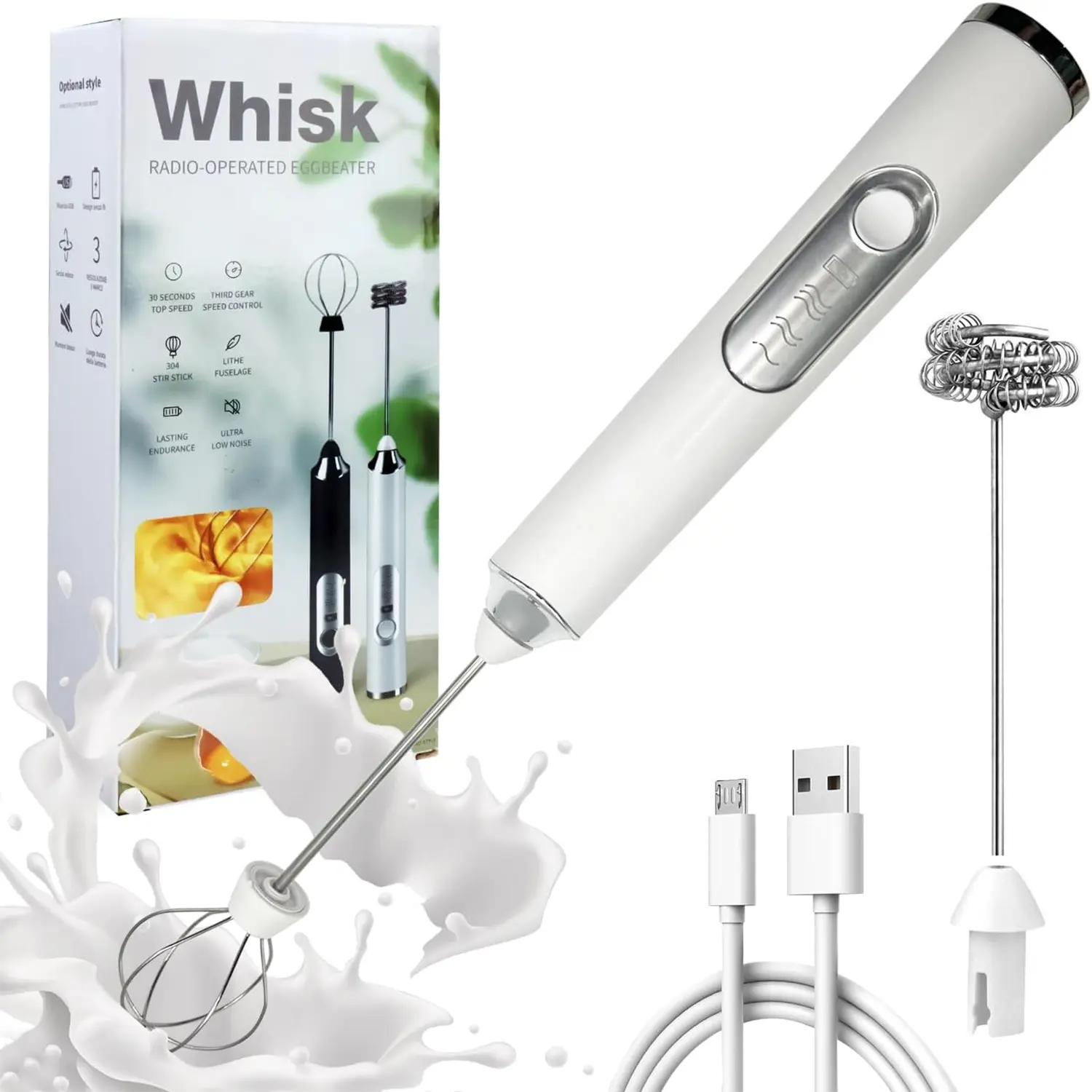 Handheld Coffee Frother - Cordless Rechargeable Electric Milk Foam Maker, Waterproof Detachable Stainless Steel Whisk, Minimalist Portable USB-C Coffee Brewing Accessories for Lattes, Travelers