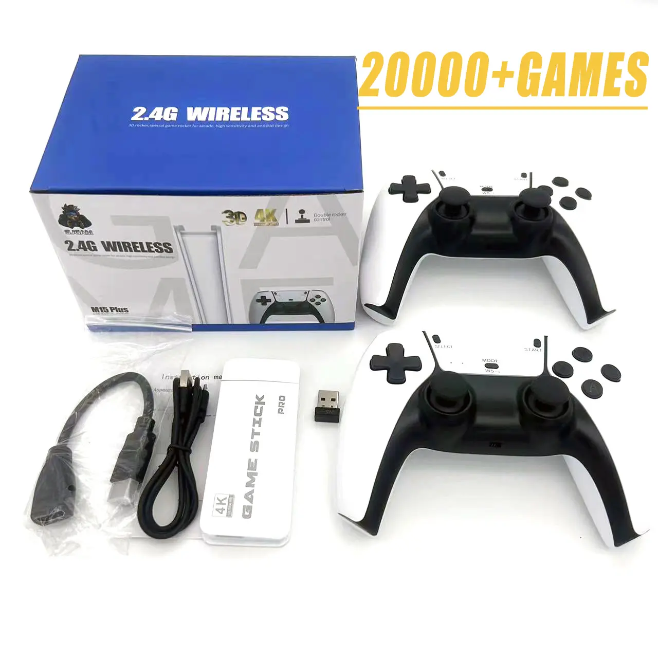 2026 New M15 Retro Game Stick, HDMI Output & Wireless Controller Plug and Play Video Game Console with  Games,HD 64G Plug and Play Video Games for TV,Arcade Game Console
