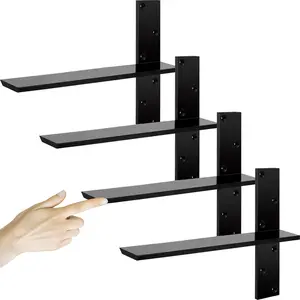 3/8" Thick Heavy-Duty Floating Shower Bench Brackets, 18"L x 2.5"W Wall Mount Bracket, Free Hanging T Shelf Support Brackets for Vanity Granite Countertops Dishwashers Bench Seats (4-Pack)