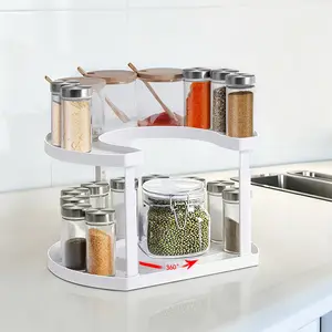 Double-Layer Rotating Spice Rack Storage Box, Holds Dozens of Seasoning Jars, Kitchen Countertop & Pantry Organizer