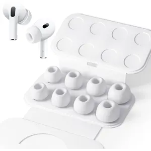 4 Pairs Replacement Ear Tips for Airpods Pro/Airpods Pro 2 with Noise Reduction Hole, Non-Slip Soft Silicone Airpods Pro Replacement Ear Tips with Portable Storage Box (XS/S/M/L)