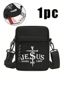 Men's Messenger Bag with Cross Letter Pattern, Casual Oxford Fabric, Adjustable Strap, Lightweight, Large Capacity, Perfect Gift, Portable Crossbody Bag