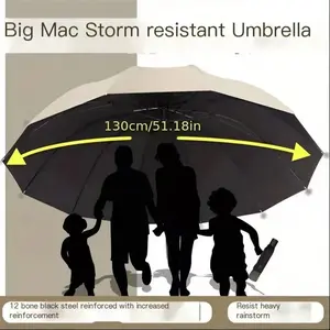 Large 12-Rib Windproof Rainproof Folding Umbrella, Reinforced Umbrella, Durable Unisex UV Protection, Lightweight Portable Umbrella for Men and Women, Outdoor Umbrella