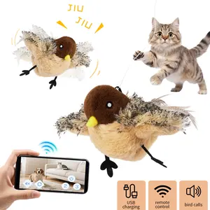 Cat Toys Rechargeable Flapping Bird Sparrow, Lifelike Chirp Tweet, App Remote Control & Touch Activated Kitten Toy Interactive Cat Exercise Toys for All Breeds Cat Catnip Toys