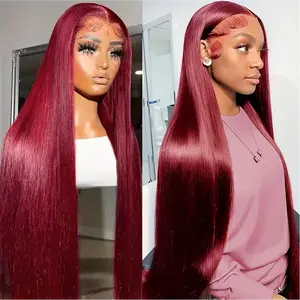 Dachic 99J Burgundy 13x6 HD Lace Frontal Straight wig Human Hair Wig For Women 613 Blonde Colored 180% Density P4/27 Highlight Color Lace Front Human Hair Body Wave Wigs