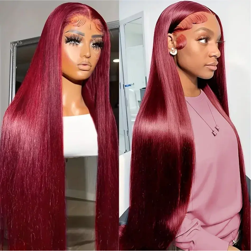 Dachic 99J Burgundy 13x6 HD Lace Frontal Straight wig Human Hair Wig For Women 613 Blonde Colored 180% Density P4/27 Highlight Color Lace Front Human Hair Body Wave Wigs