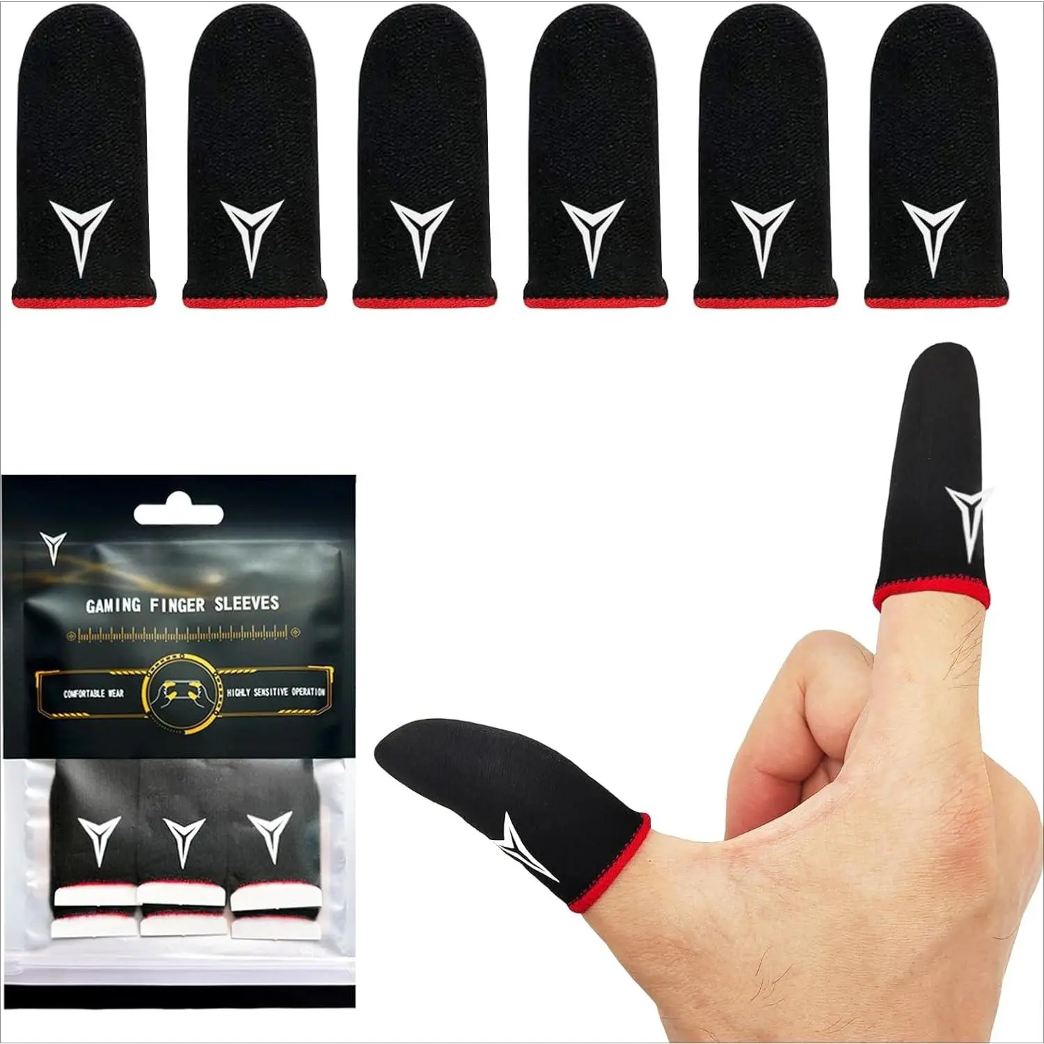 Game Improved Carbon Fiber Professional Model Gaming Finger Sleeves Ultra-Thin Breathable Anti-Sweat High Sensitivity Touchscreen Compatible 6 Pack
