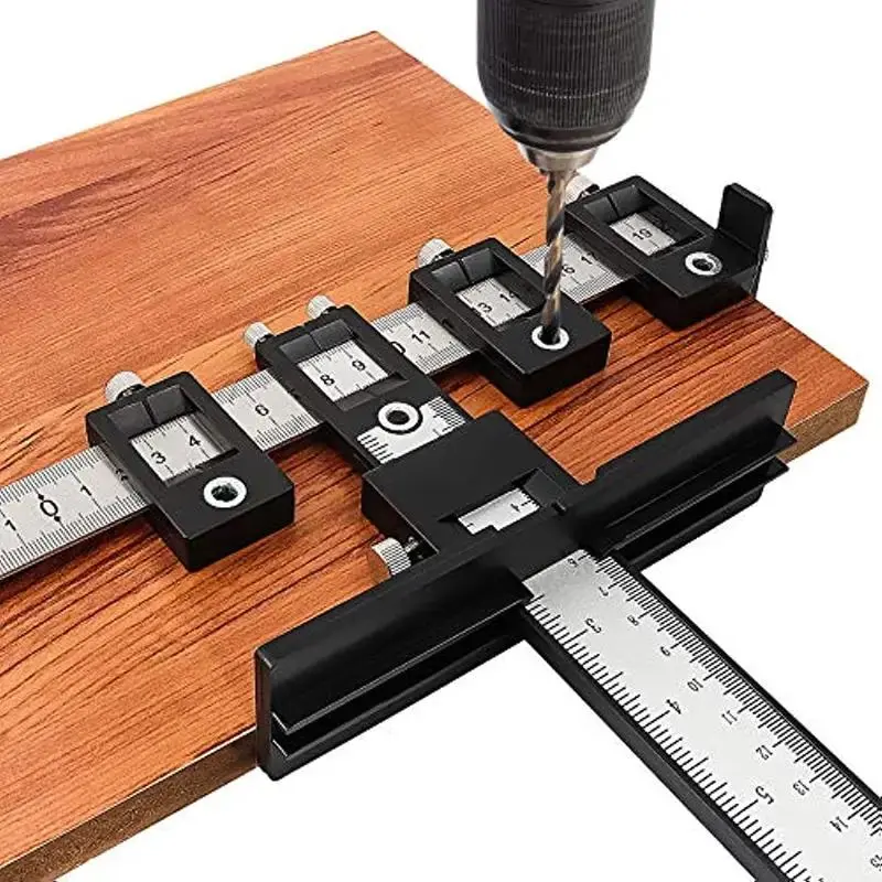 Cabinet Hardware Jig Tool, Adjustable Drill Template for Knob and Handle Installation, Metal Material, Perfect for DIY Projects