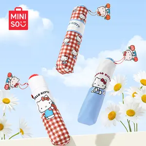 MINISO HKTri-Fold Umbrella, Cute Cartoon Black Coated Canopy Dual-Purpose for Rain & Sun, Portable Compact Foldable Parasol Blocks UV Rays, Ideal Summer Sun Protection for Outdoor Daily Travel & Hot Weather Use
