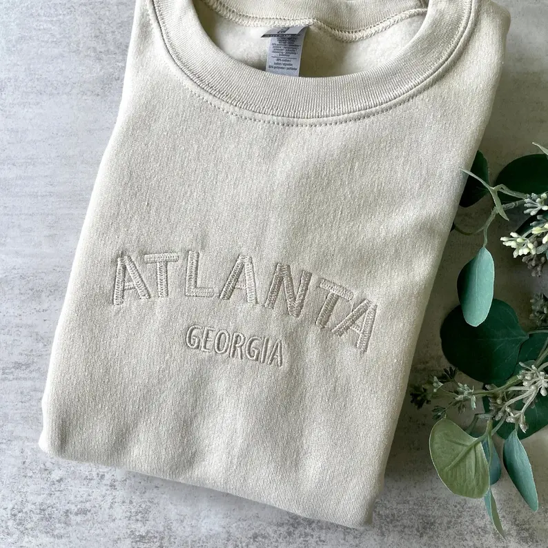 Atlanta Georgia Embroidered Sweatshirt, Trendy City Crewneck, Georgia Pullover, Embroidered City Sweatshirts, Minimalist Streetwear