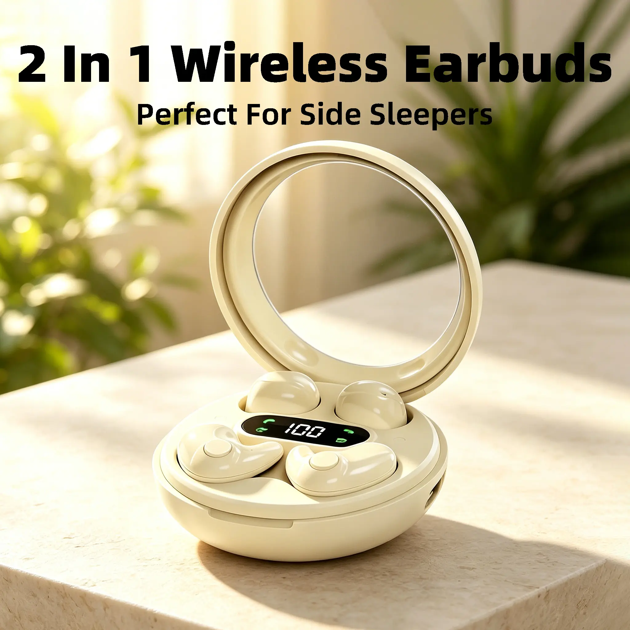 2-in-1 Ultra Tiny Sleep Earbuds Noise reducing sleep aid earbuds for dorm, matte low-key look unnoticeable at night, snug fit won’t fall off while rolling over, block roommates’ snoring noise, wireless earphones for bedroom & noon nap