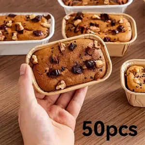 50pcs Greaseproof Cardboard Baking Cups - Rectangle Mini Loaf Cake & Muffin Cases with Ribbed Sides, Stackable Design for Even Baking, Perfect for Bread, Cupcakes, Desserts (Bakery-Grade, Food-Safe), Baking Accessories, Cupcake Storage, Baking Supplies