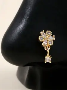 L-Shaped Copper Nose Ring with Zirconium Florets, & Silver Color Options, Perfect Gift for Valentines' Day & Mothers' Day