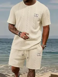 Men’s solid polo shirt and drawstring waist shorts set — a cozy, breathable casual two-piece outfit for everyday outdoor wear; men’s summer clothing, menswear