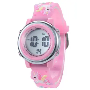Magic Unicorn Pattern Kids Watch Jelly Colors Seven Color Luminous Light Multi Functions Alarm Date Week Timing Eco Friendly 3ATM Waterproof Digital Watch