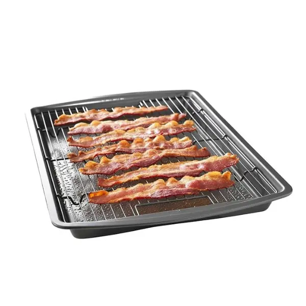 Nonstick Baking Pan with Wire Rack Set, Carbon Steel Sheet Pan for Oven Cooking, Pizza Crisper, Bacon Rack, Cooling Rack, Multipurpose Bakeware, Dishwasher Safe