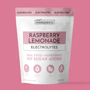 Just Ingredients Raspberry Lemonade Electrolytes – 30‑Serving Hydration Drink Mix with Coconut Water, Essential Minerals & Real Fruit Flavors – Sweetened with Monk Fruit & Stevia – No Artificial Ingredients