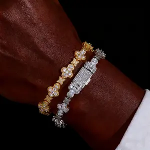 UJ Unisex Hip Hop Cross Star Zircon Cuban Link Elegant Jewelry Bracelet, Couple Gift for Christmas Valentine's Day