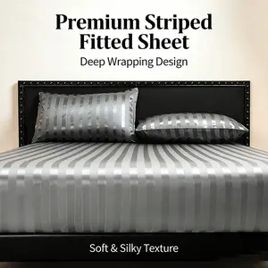 Luxurious Satin Bedding Set, Wrinkle Resistant Soft Sheets with Pillowcases, Silky Fitted Sheet, Hotel Quality Multiple Colors Available, King/queen Size
