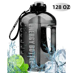 Gallon water bottle, hot and cold water large capacity water bottle, 128 oz (with straw and time marker), leak-proof sports water bottle, BPA-free leak-proof large sports water bottle, reusable fitness sports water bottle Hydration