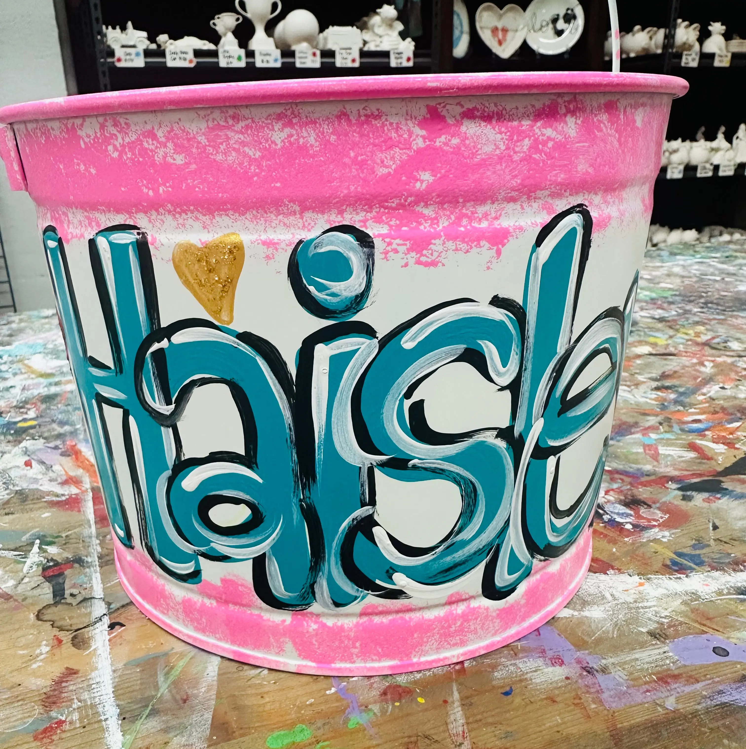 Personalized Painted Valentine Bucket, 5qt Capacity, Valentine Gifts with Name Personalization, Pickup/Shipping Option (Home Supplies)