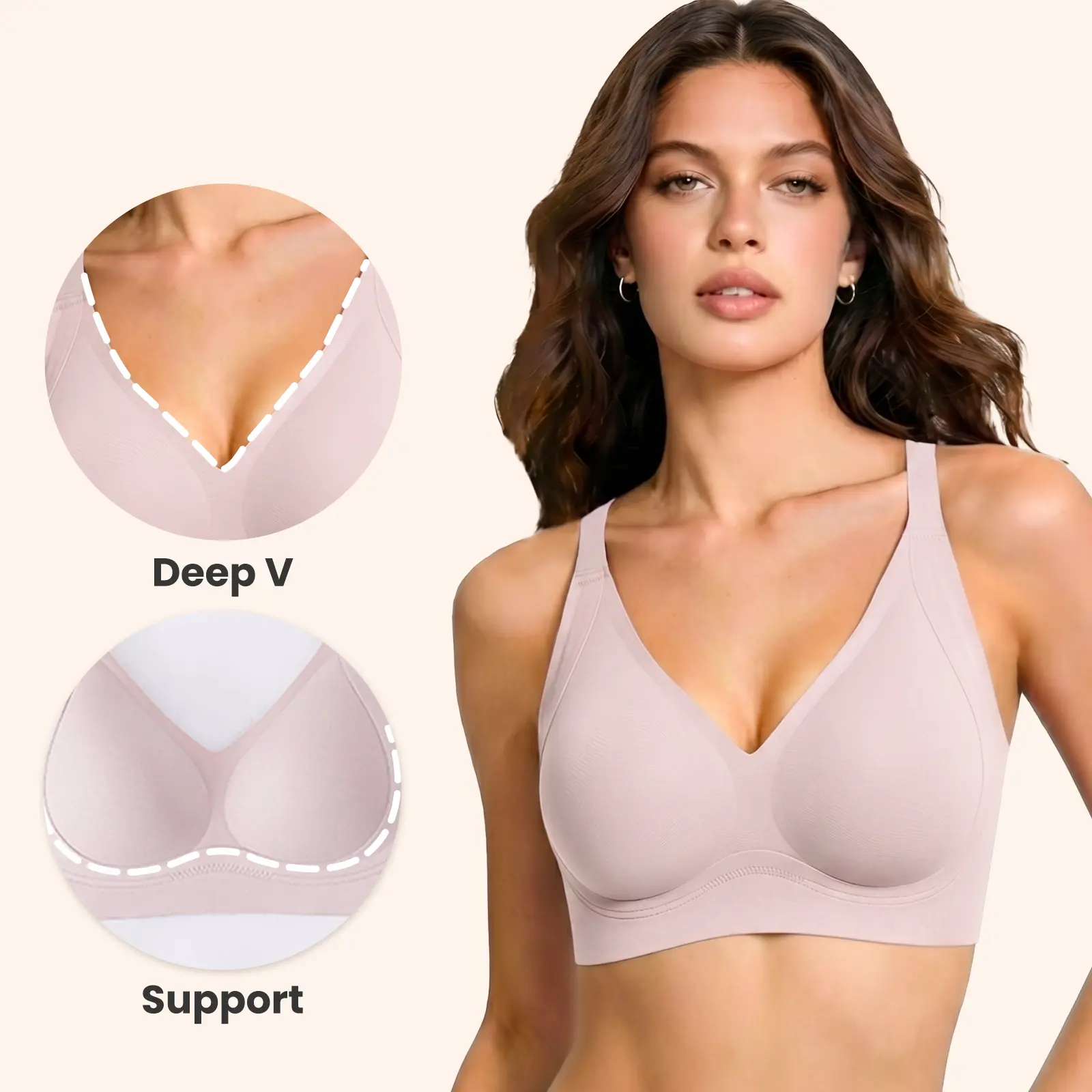 Women's Wireless Seamless Sculpt Support Bra for Curvy & Large Busts - Back-Smoothing, All-Day Stable Lift, Soft Breathable Basic T-Shirt Underwear