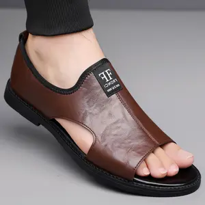 Men's Stylish Black Open-Toe Slide Sandals - Lightweight Comfortable Rubber Sole for Daily Wear Beach & Outdoor Activities Walking Shoes