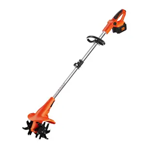 Ukoke CT1940 Model Cordless Tiller Cultivator - 40V 2.0A Battery, Cordless Use, Long Handle, Max 280RPM, 24 Steel Blades, Soil Tilling (Max 5in Deep, 7.8in Wide), Orange