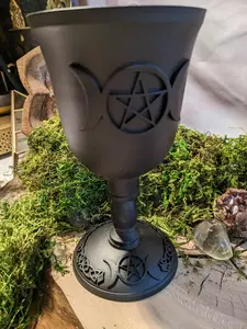 Triple Moon Cast Iron Goblet w/ Pentacle Altar Chalice Goddess Witch Magic Spell Ritual Handfasting Water Element Ceremonial Cup Vessel Mug